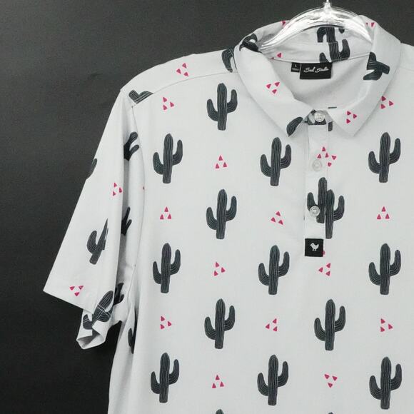 Bad Birdie Shirt Mens Large White Cactus Print Polo Golf Performance Stretch - Picture 4 of 15
